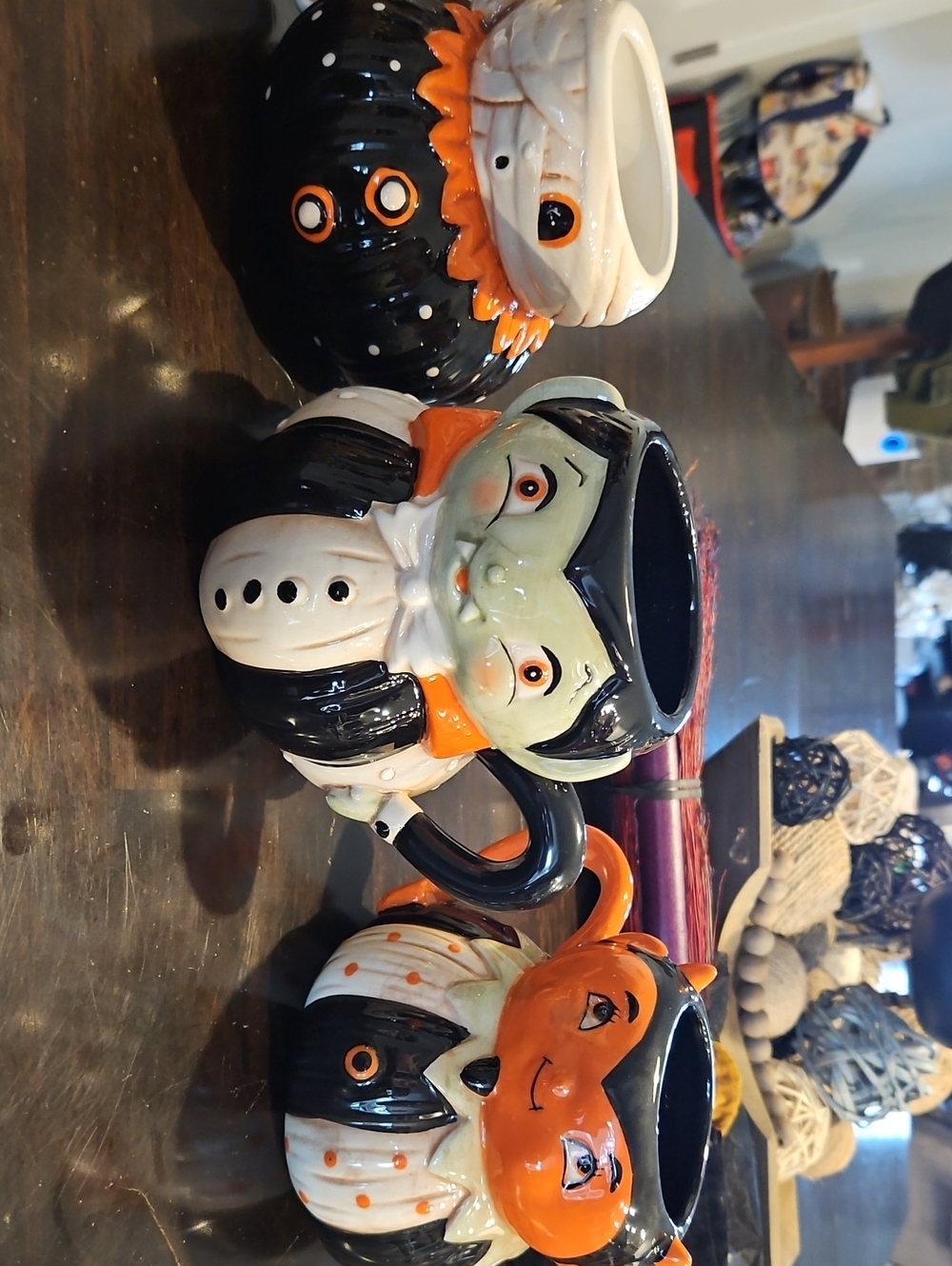 Halloween Character Ceramic Mugs - Orange, Black & White